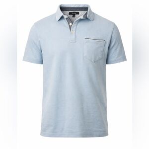 Tahari Minimalist Coastal Classic Cotton Polo Shirt Light Blue Size L